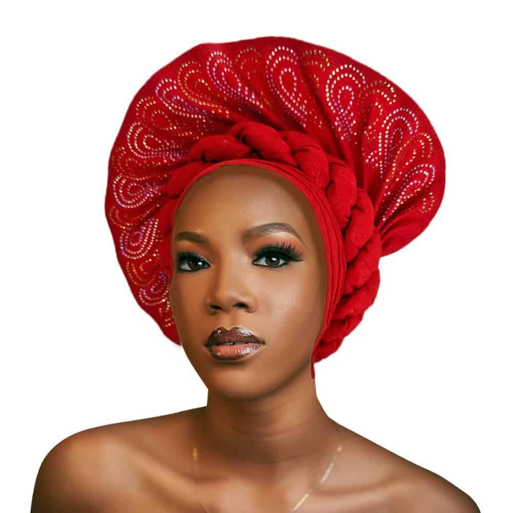 Fashion Asoke Gele Headties Nigerian para -Rojo
