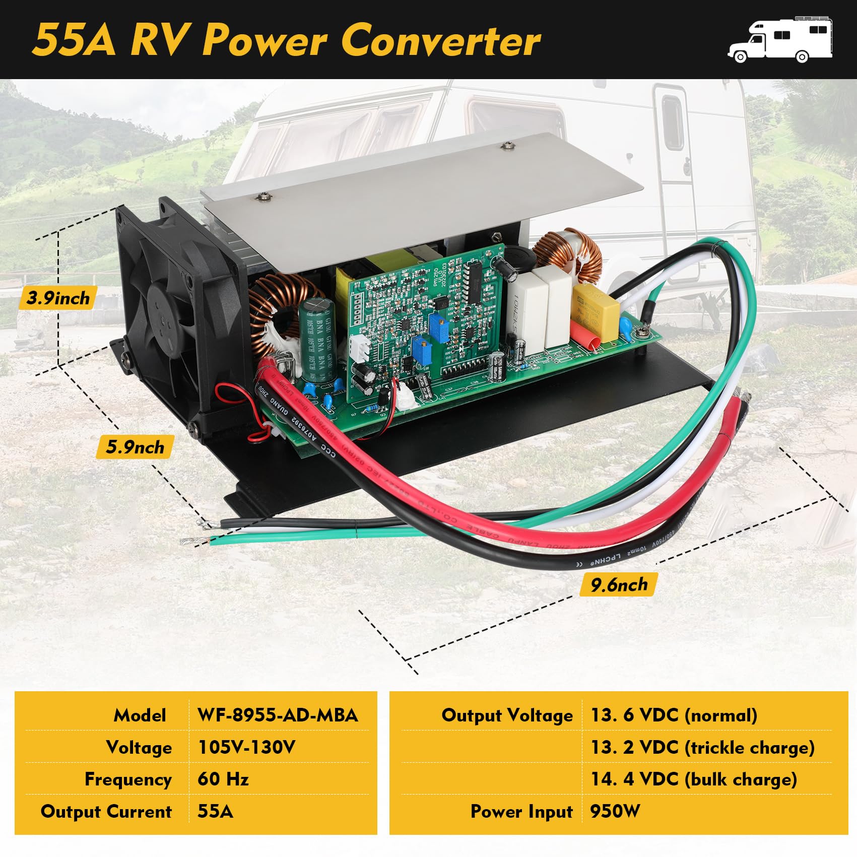 WF-8955-AD-MBA Convertidor RV 55 Amp Power Converter - Imagen 3