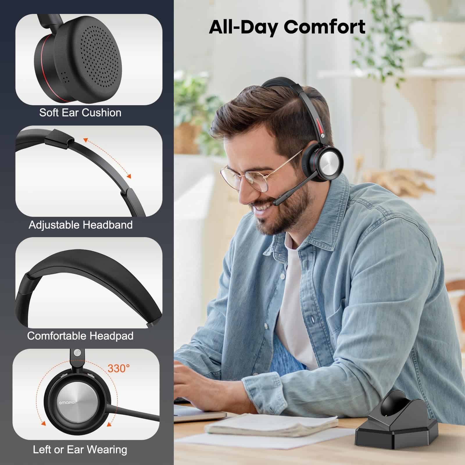 Auriculares Inalámbricos Stereo con Micrófono para PC, - Imagen 3