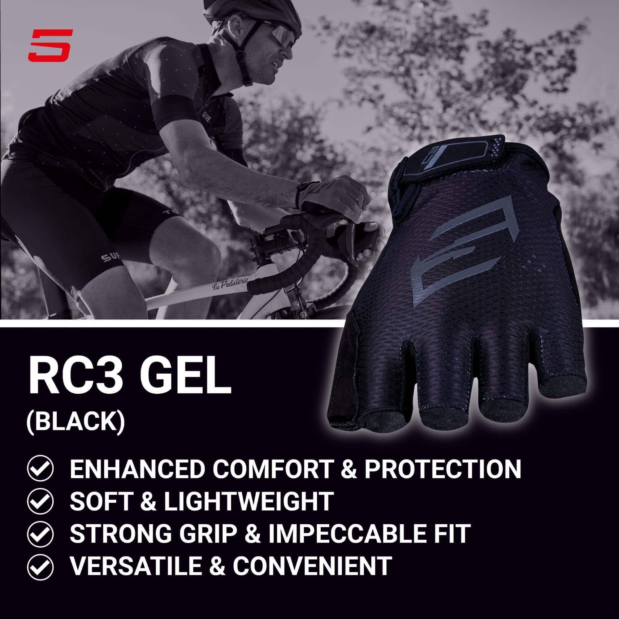 Guantes de ciclismo FIVE GLOVES RC3 Gel, -Negro - Imagen 3