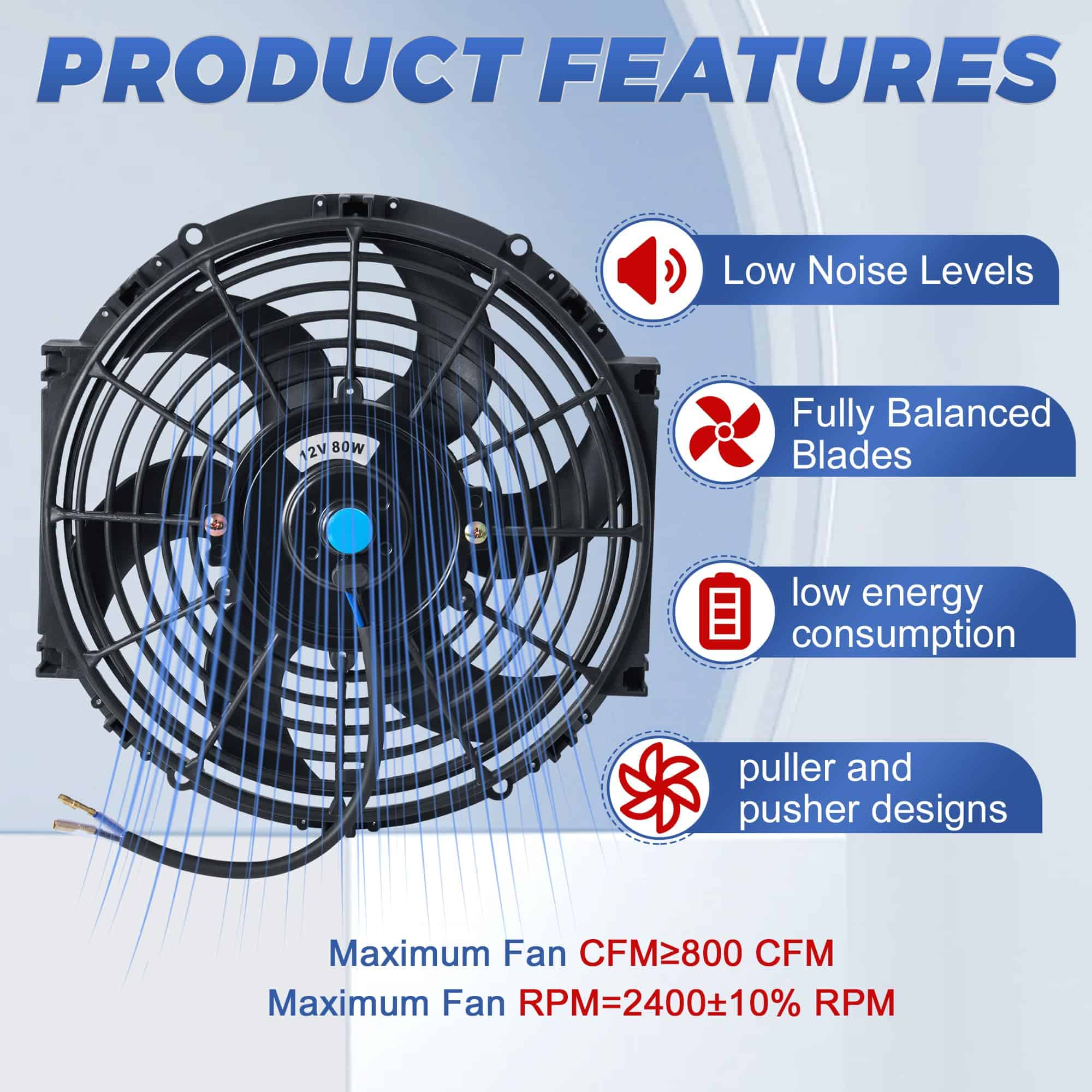 Ventilador Eléctrico Delgado Universal para Radiador de 10 - Imagen 5