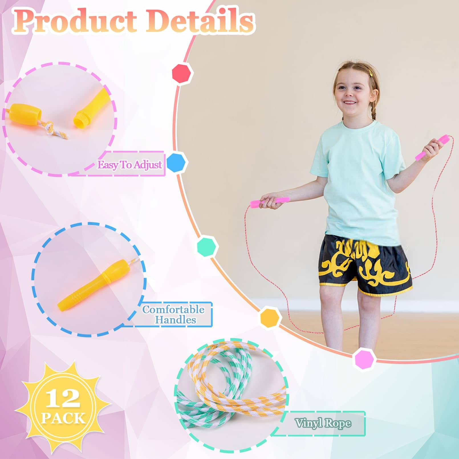 Dyrfolm 12 Pack Cuerda para Saltar para Niños, Cuerda de - Imagen 4