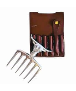 Tenedor de Aluminio de 6 Dientes con Funda de Cuero -