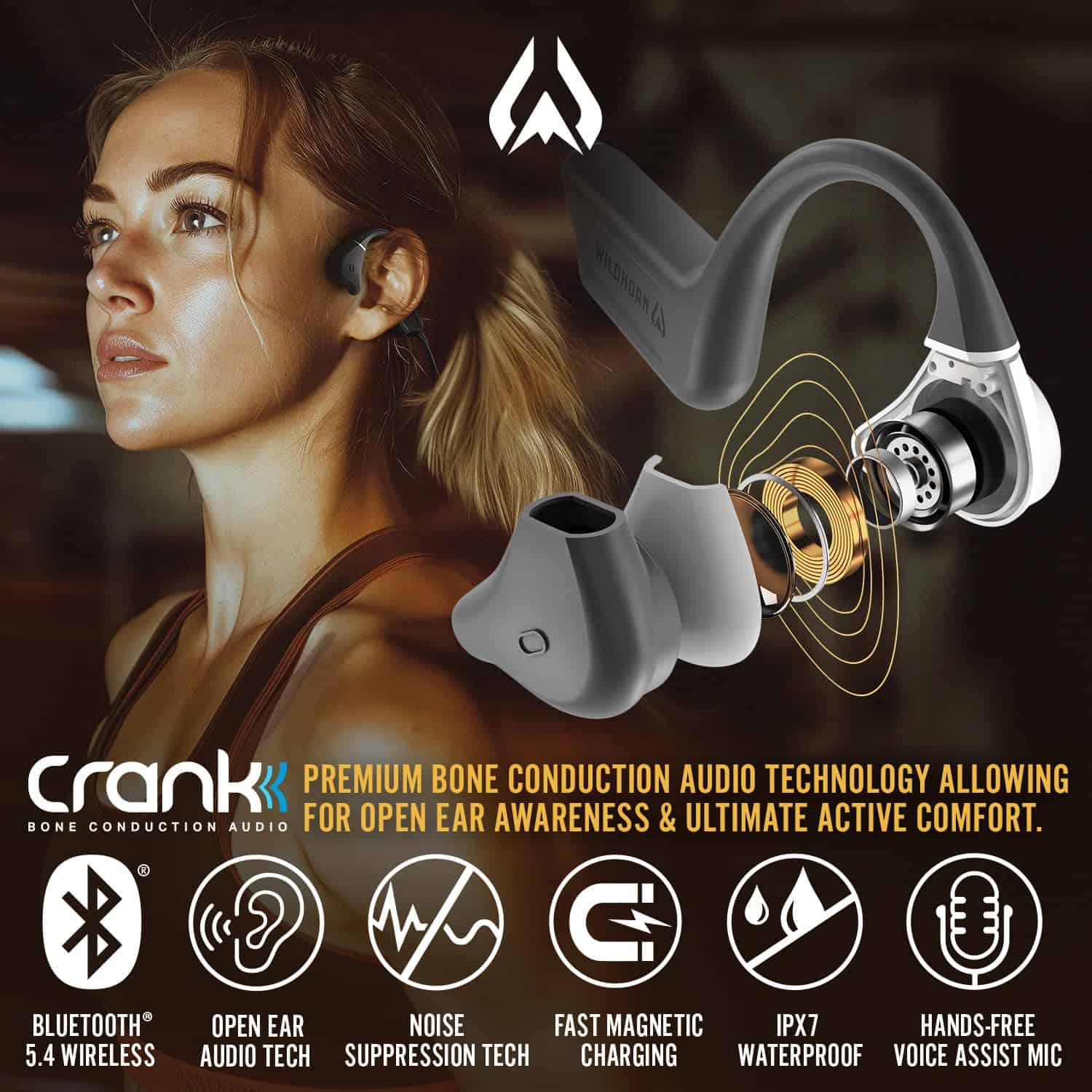 Audífonos de conducción ósea Wildhorn Crank Bluetooth 5.4, - Imagen 3