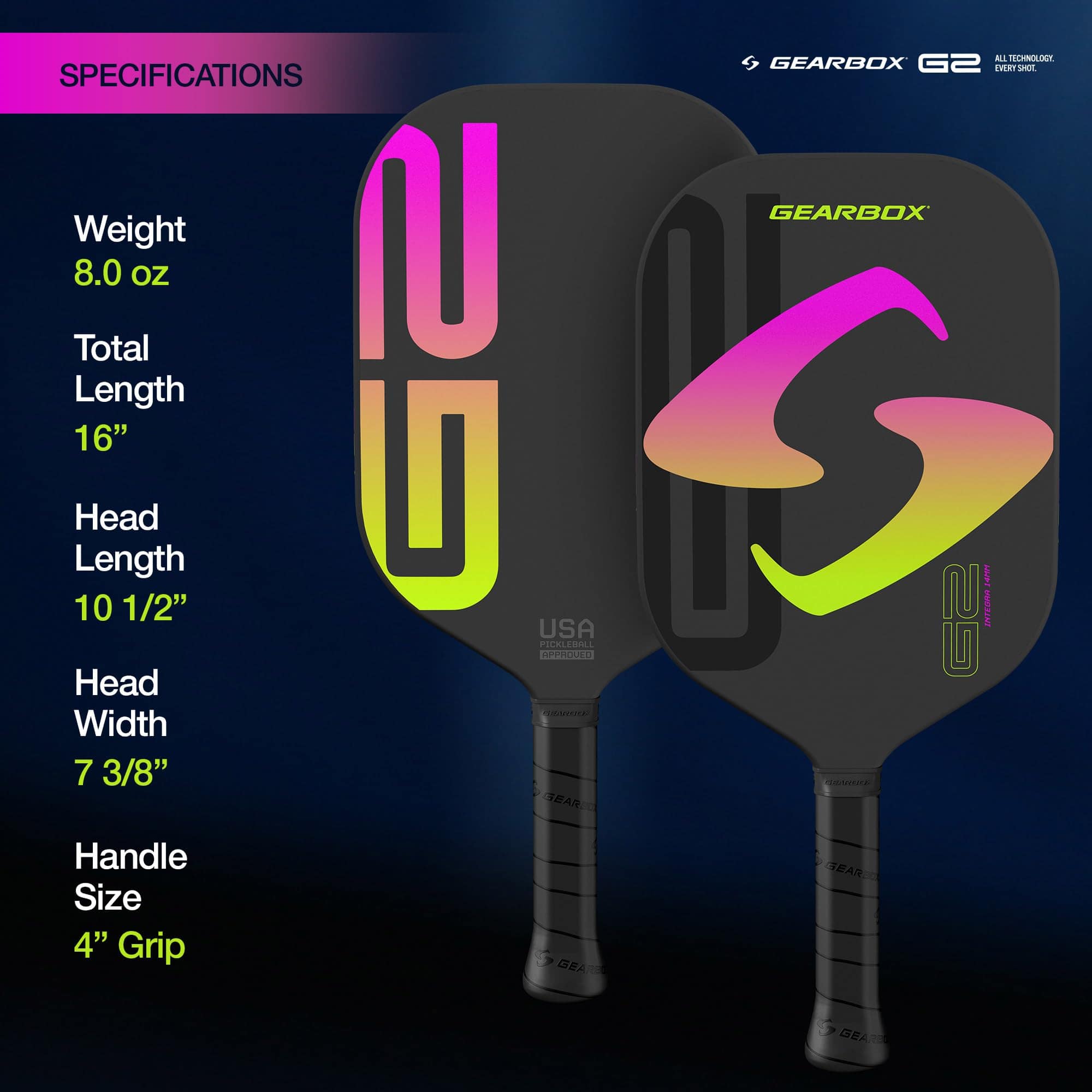 Raqueta de Pickleball Gearbox G2 Integra Edgeless, 8 oz, - Imagen 6