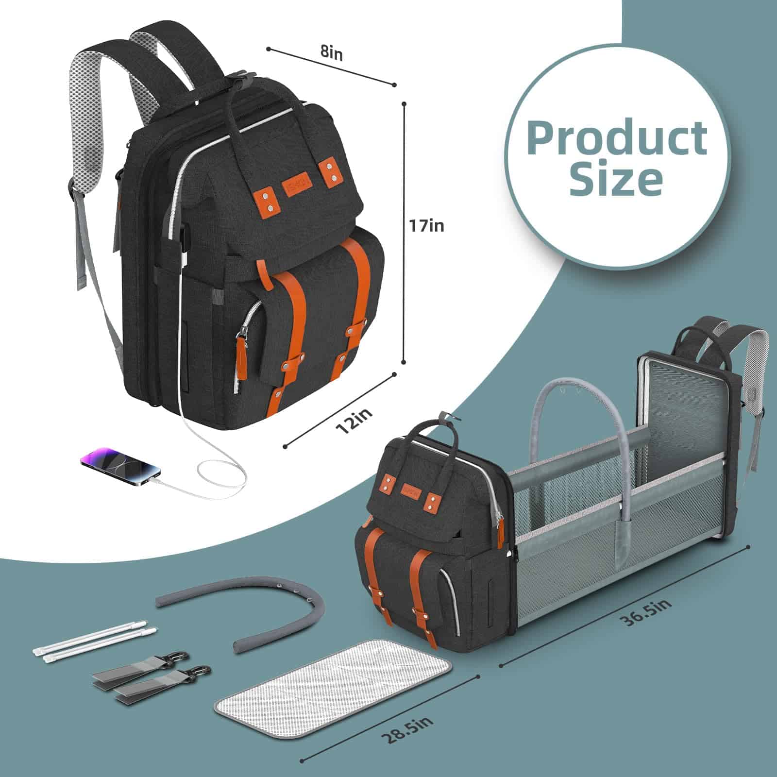 Mochila de pañales ISMGN con estación de cambio, Mochila - Imagen 7