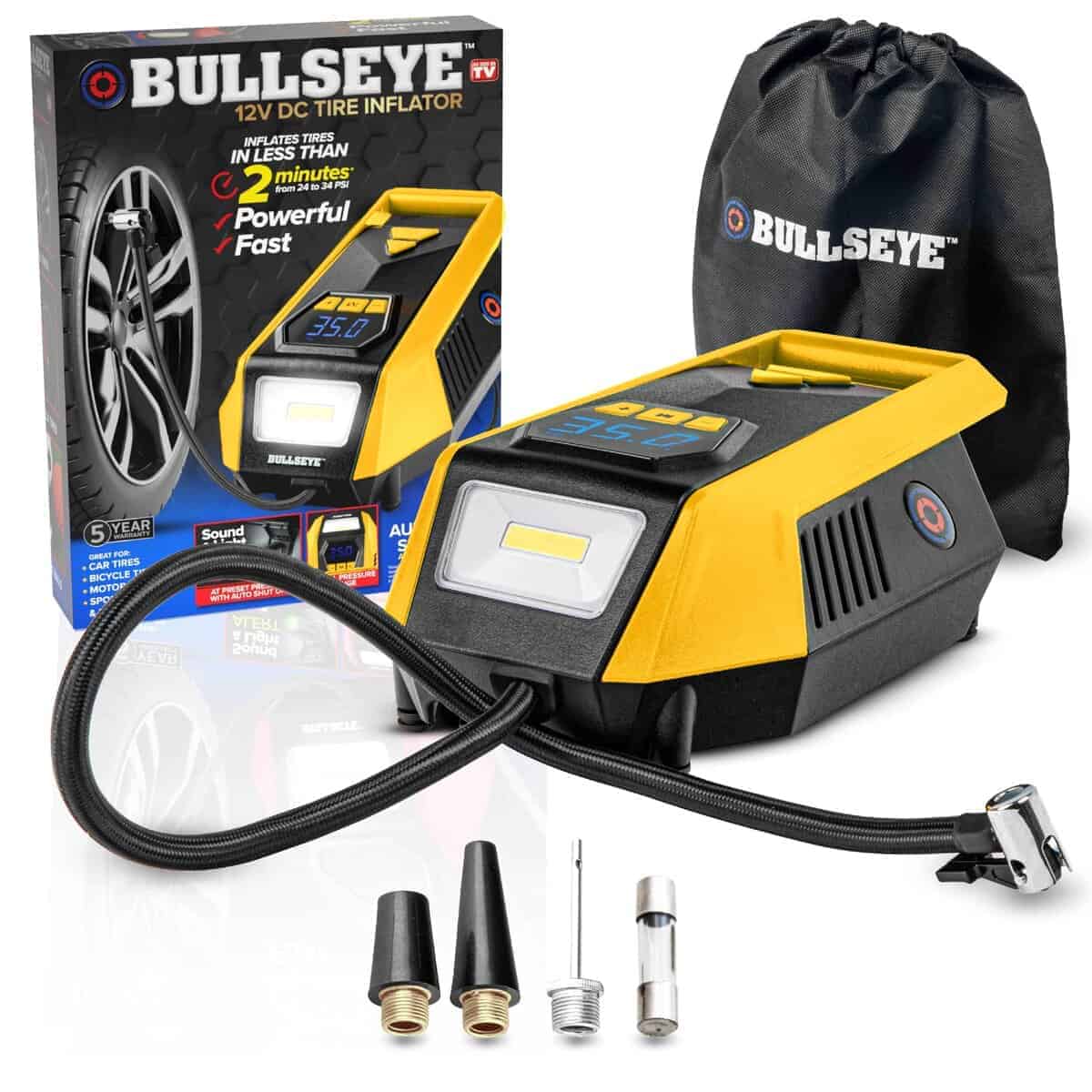 Inflador de neumáticos Bullseye 12V DC ¡Rápida inflación en