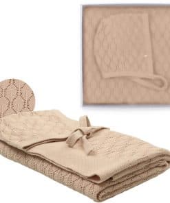 Manta de bebé de punto Pointelle con gorro - Cuddle y