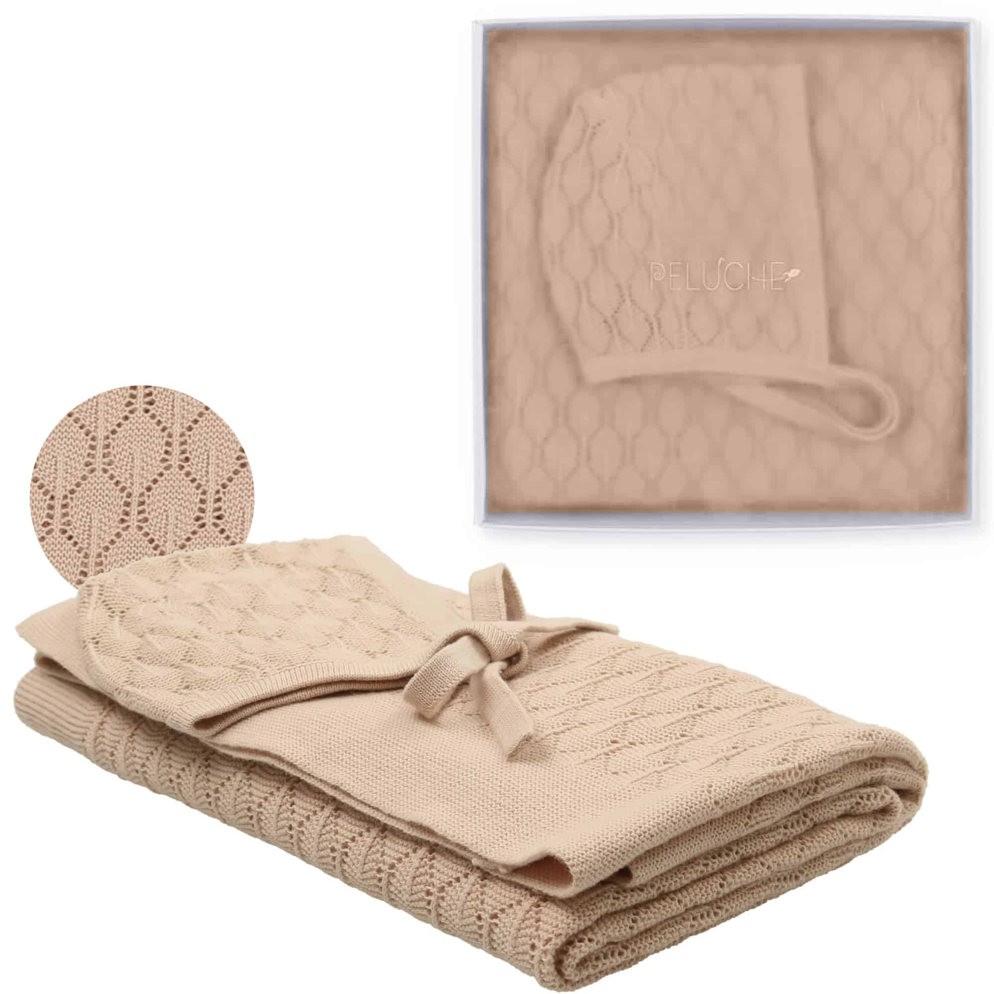 Manta de bebé de punto Pointelle con gorro - Cuddle y