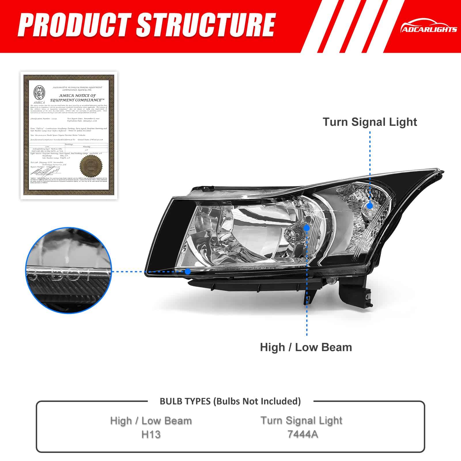 Conjunto de Faros ADCARLIGHTS para Chevy Cruze 2011-2016 - Imagen 4