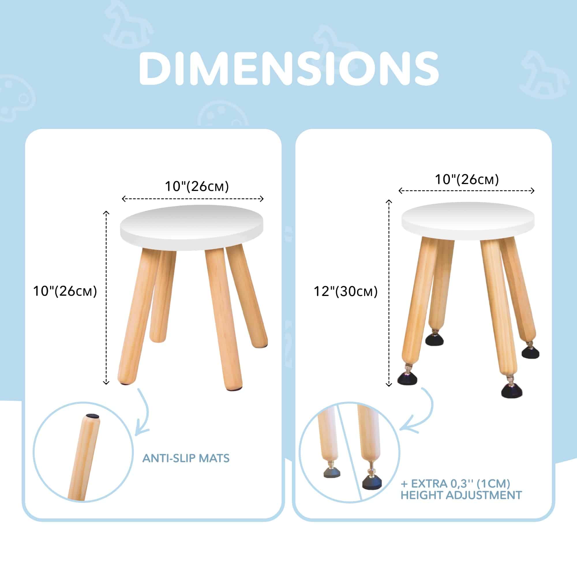 Taburete de Madera para Niños y Niñas - Juego de 2 - Blanco - Imagen 3