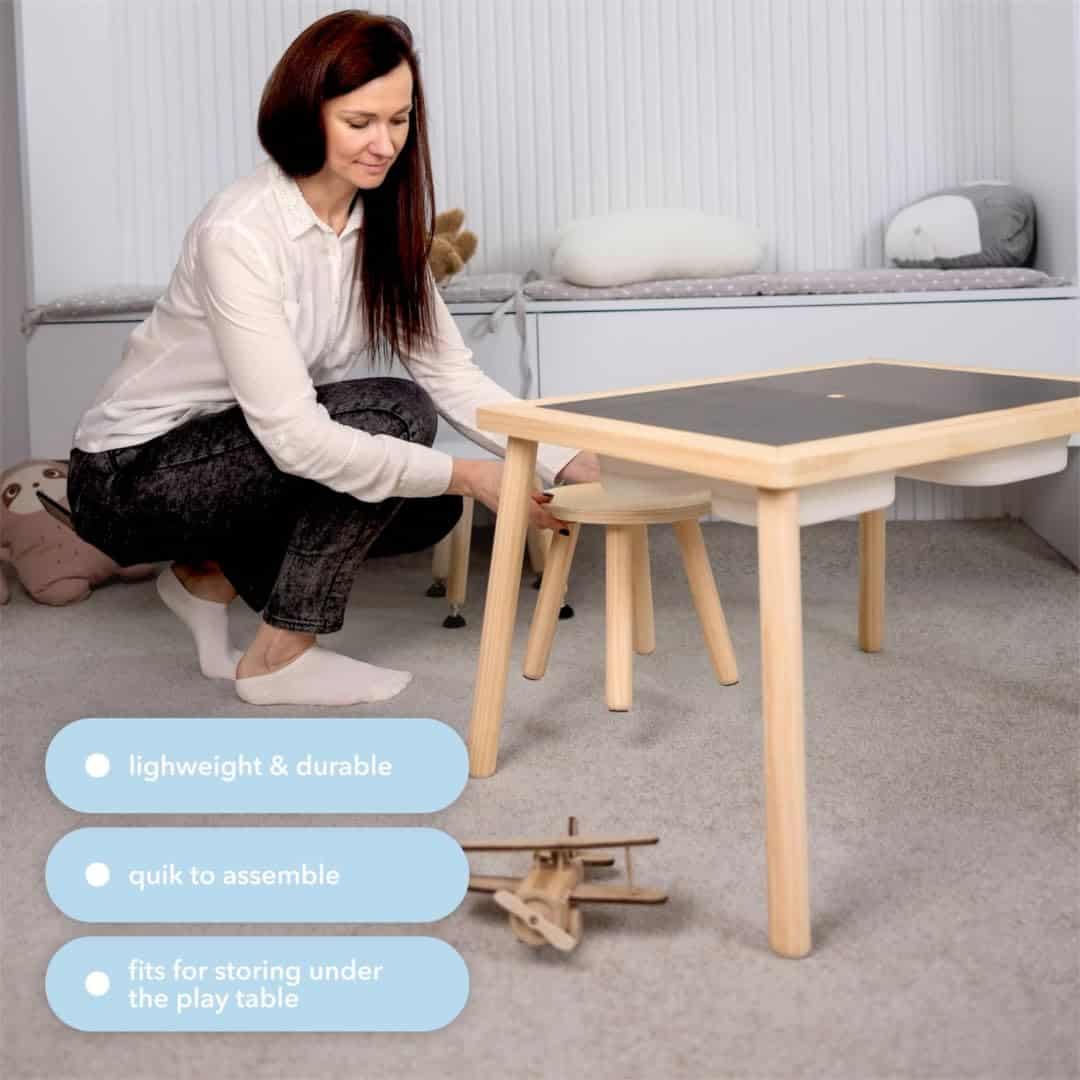 Taburete de Madera para Niños y Niñas - Juego de 2 - Blanco - Imagen 7