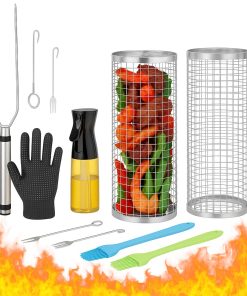 Cesta de parrilla redonda con rodillo para asar al aire