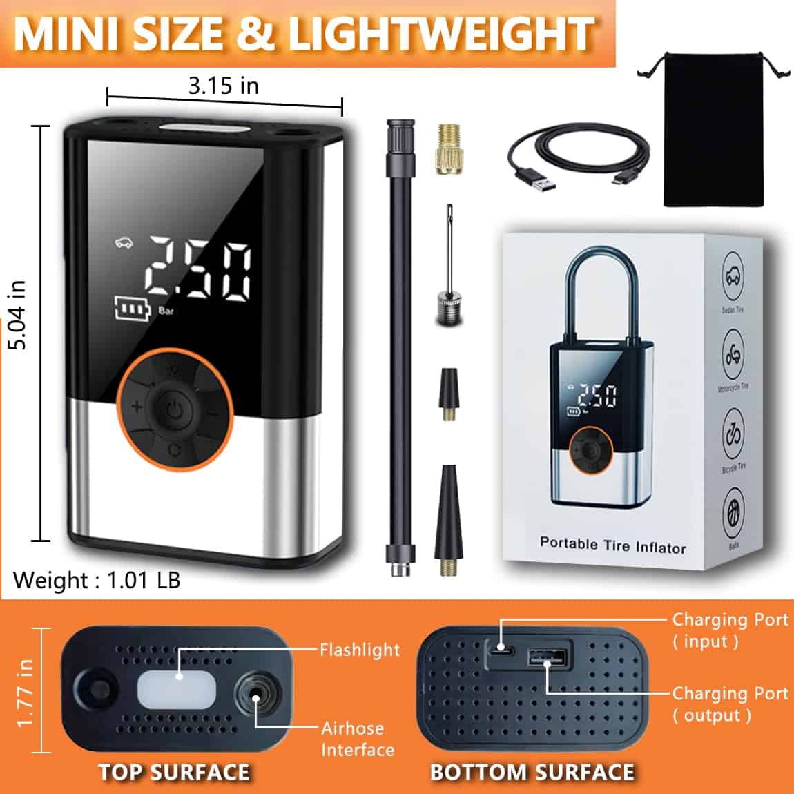 Inflador de neumáticos portátil para automóviles, - Imagen 10