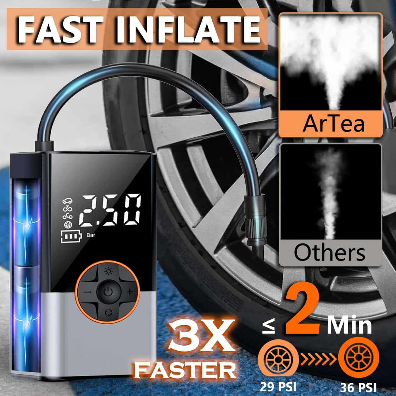 Inflador de neumáticos portátil para automóviles, - Imagen 4