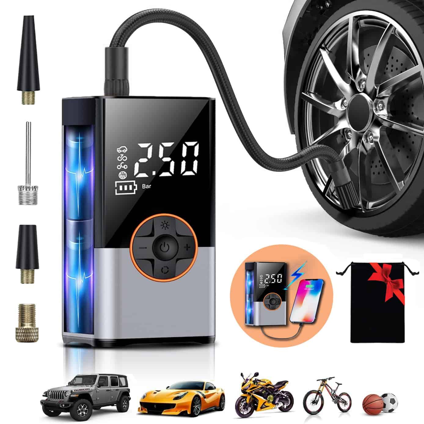 Inflador de neumáticos portátil para automóviles,