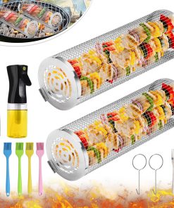 Cesta de Barbacoa 2 PCS, Malla de Grill Rodante de Acero