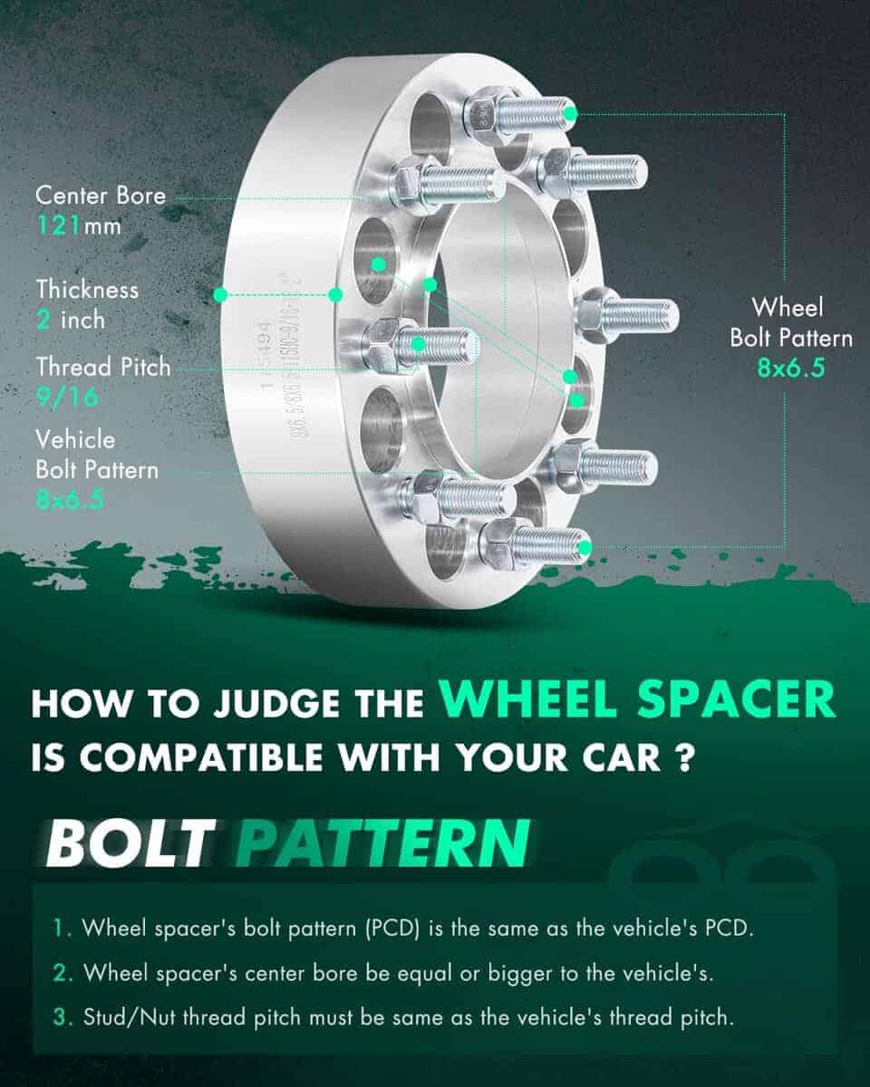 SCITOO 2Pcs 2" Separadores de Rueda 8x6.5 Pernos 9/16 121mm - Imagen 3