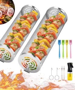 Cesta de Parrilla VEUIEIZT, Canasta de Parrilla Rodante,