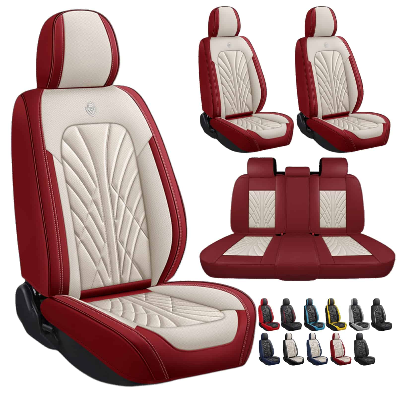 Cubiertas de Asiento de Coche de Cuero Nappa -Beige Rojo