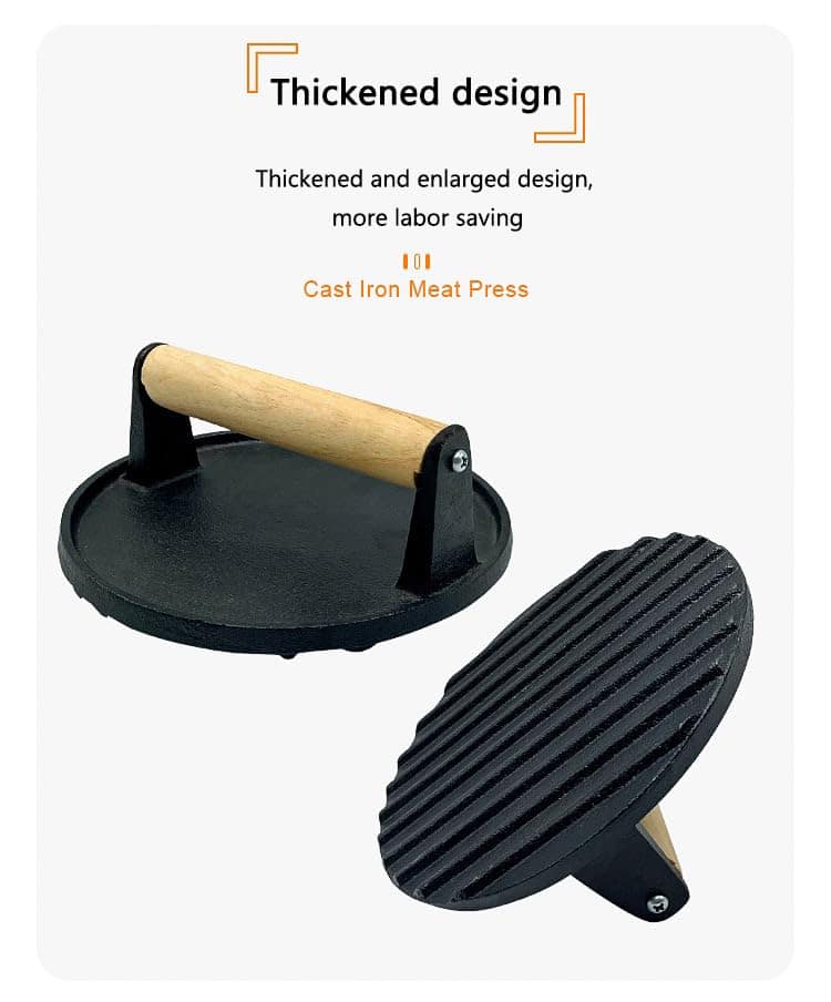 Prensa para hamburguesas, 7" redonda de hierro fundido - Imagen 4