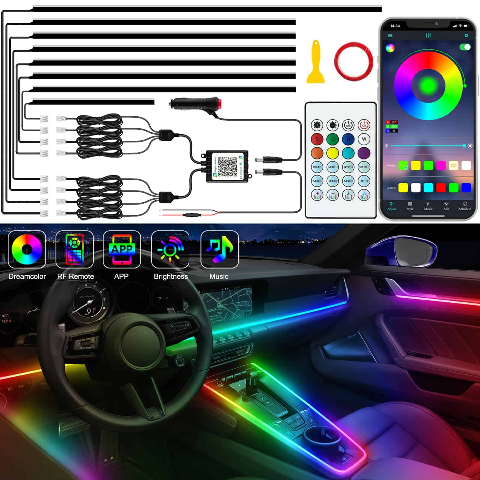 Luces de Tira LED de Coche para Interiores Jushope, Luces