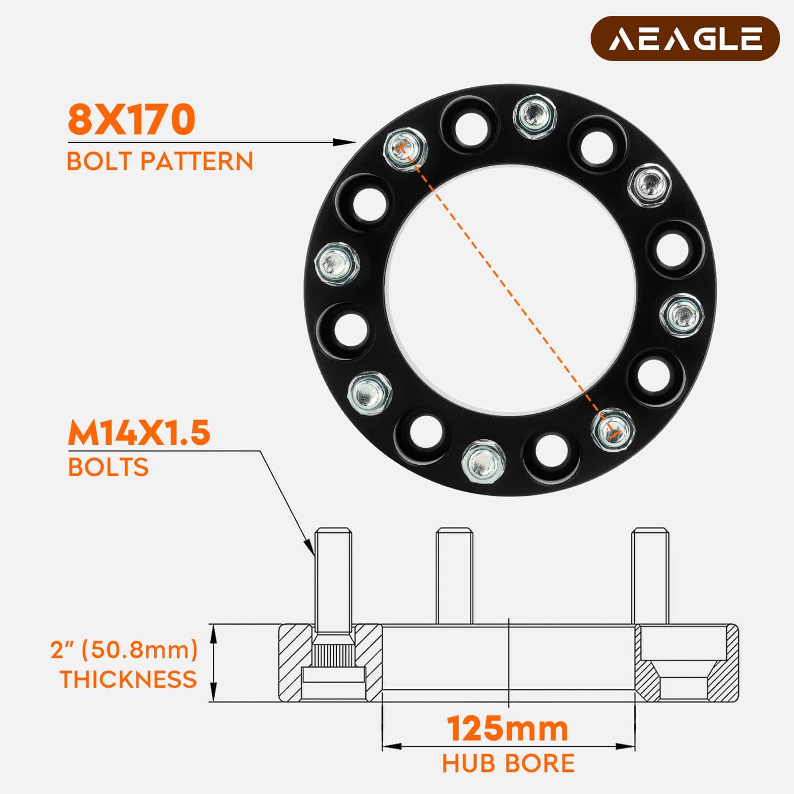 Adaptadores de Rueda AEagle 8x170, 2" para Ford F250 F350 - Imagen 3