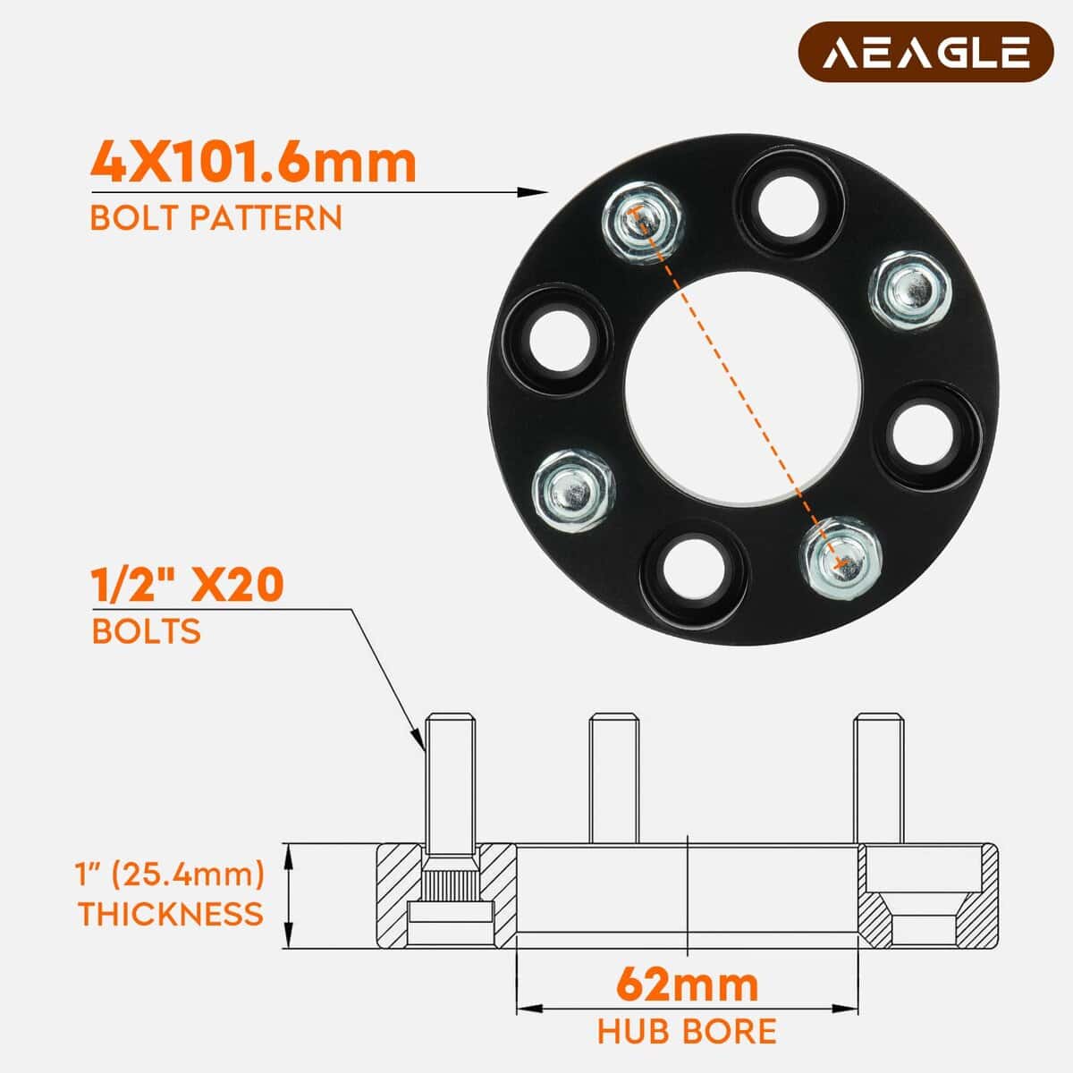 Adaptadores de Rueda Hubcentric AEagle 4x100 y 4x101.6mm 1" - Imagen 3