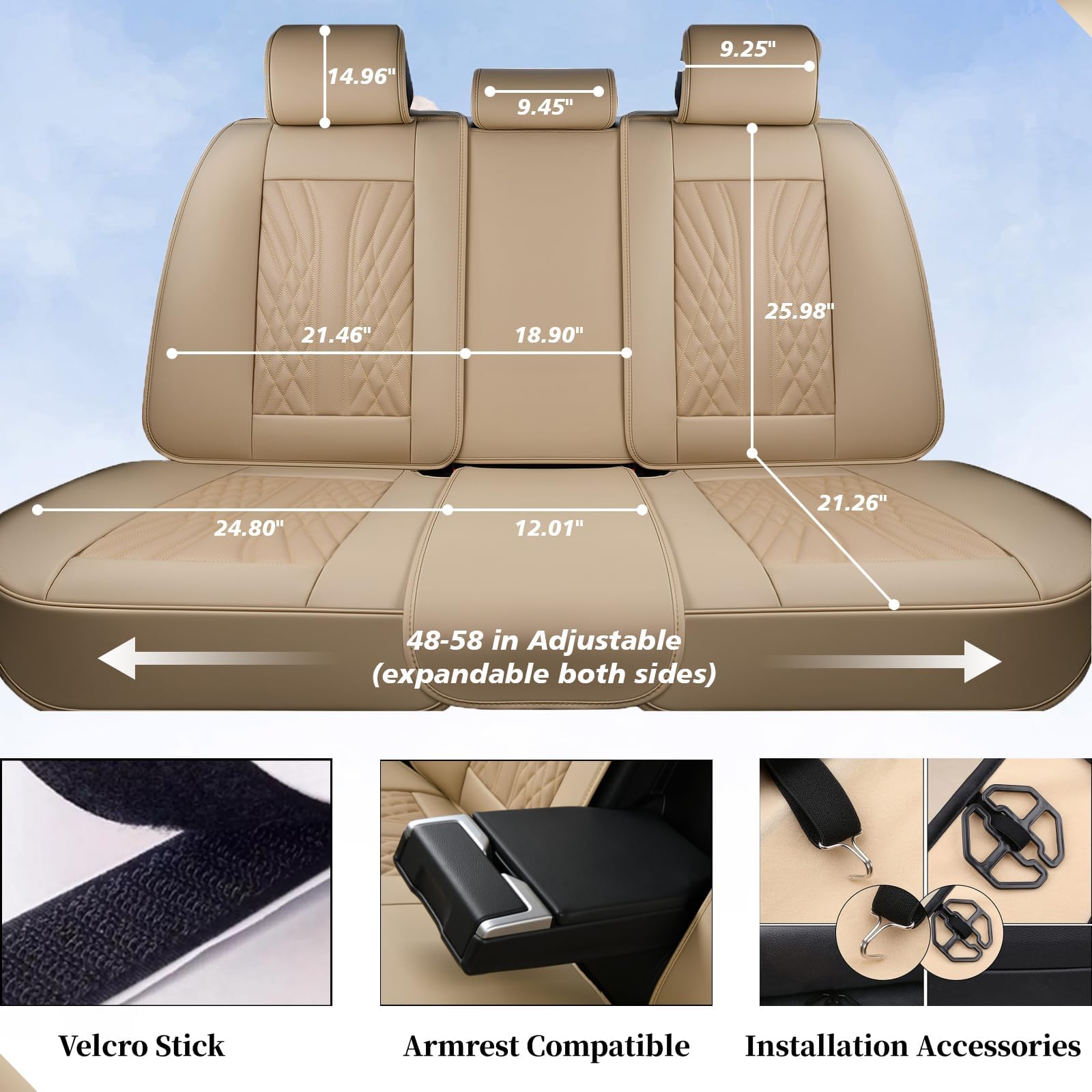 Cubre Asientos para Autos Juego Completo, 5 -Beige - Imagen 5