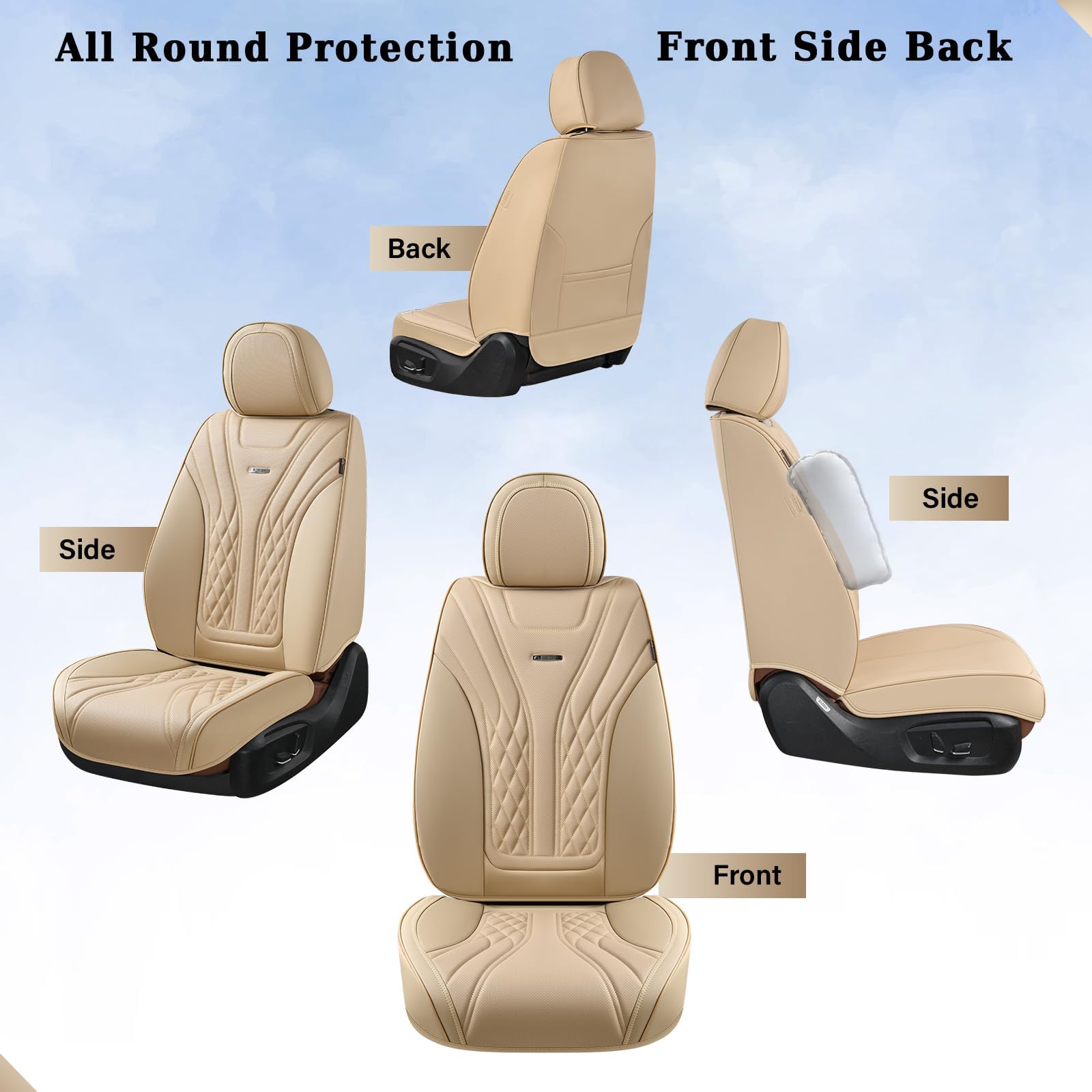 Cubre Asientos para Autos Juego Completo, 5 -Beige - Imagen 9