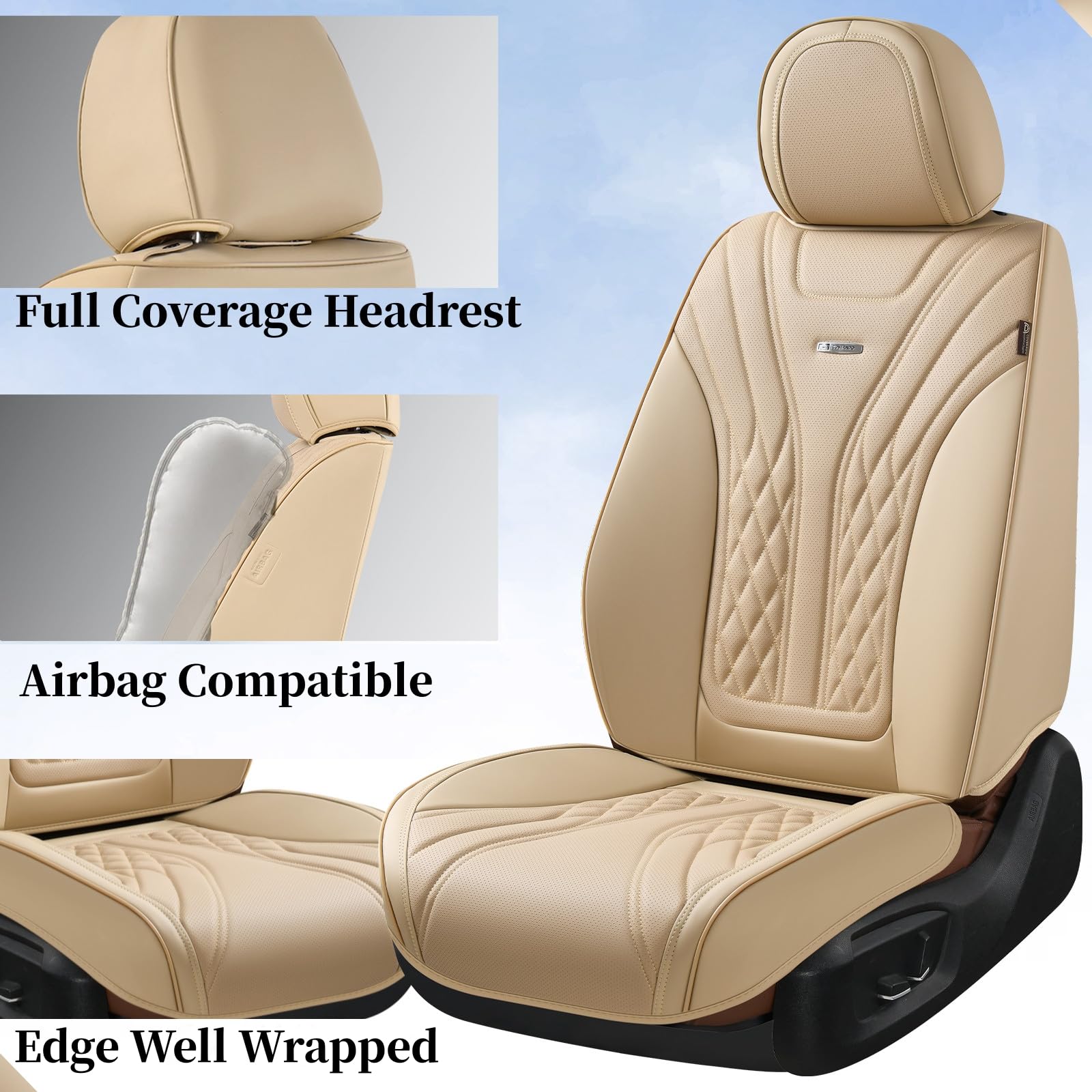 Cubre Asientos para Autos Juego Completo, 5 -Beige - Imagen 4