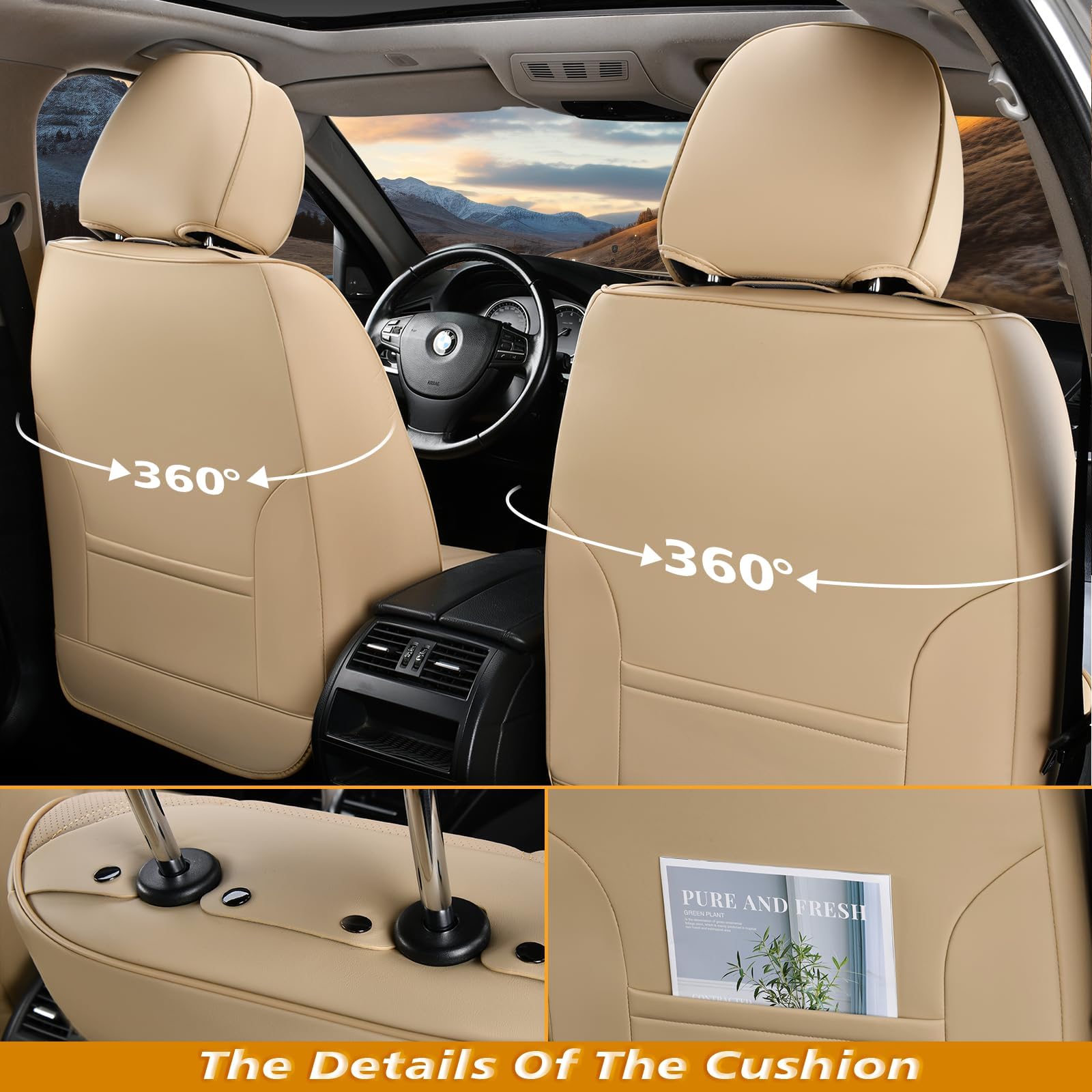 Cubre Asientos para Autos Juego Completo, 5 -Beige - Imagen 6