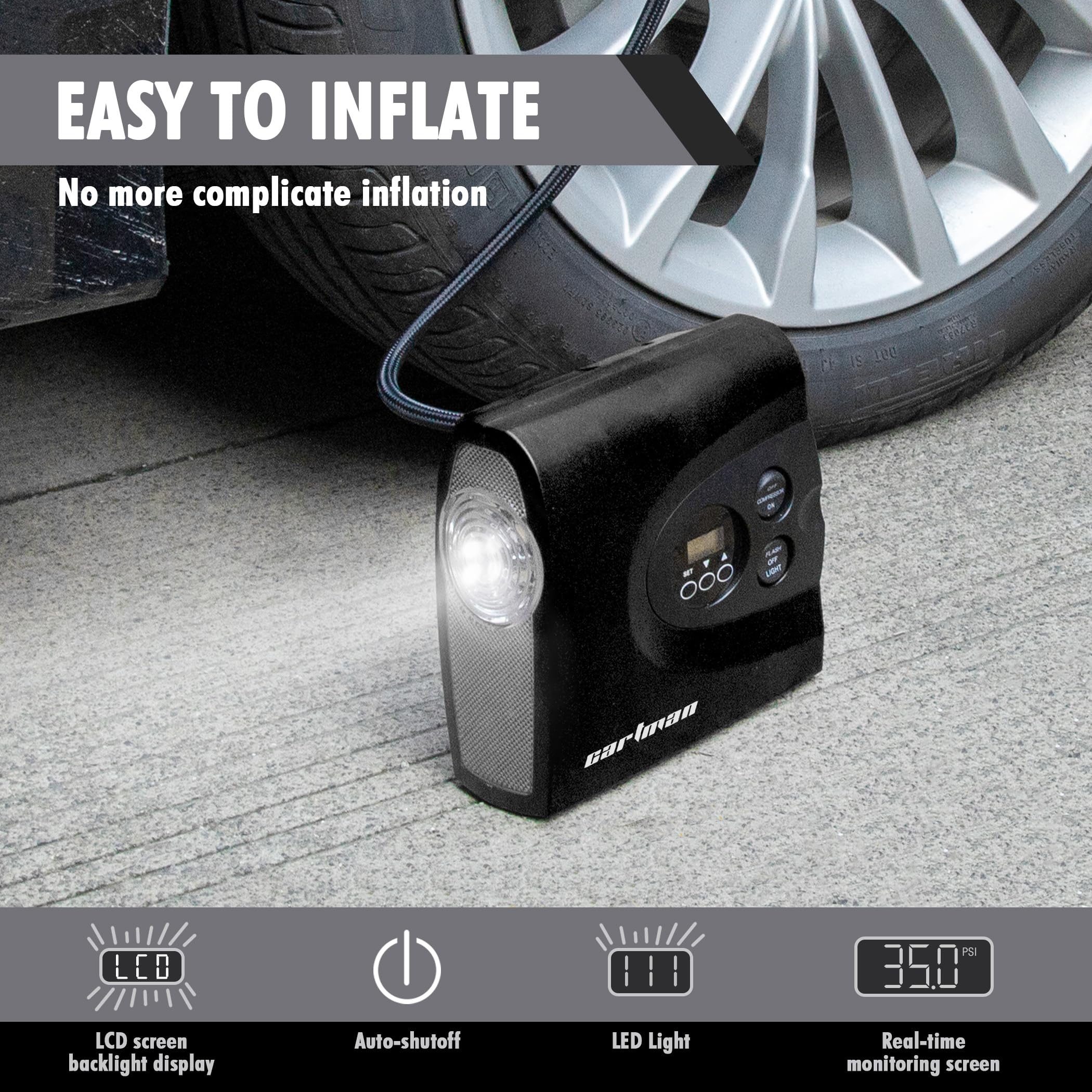 Inflador de neumáticos portátil CARTMAN para llantas de - Imagen 4