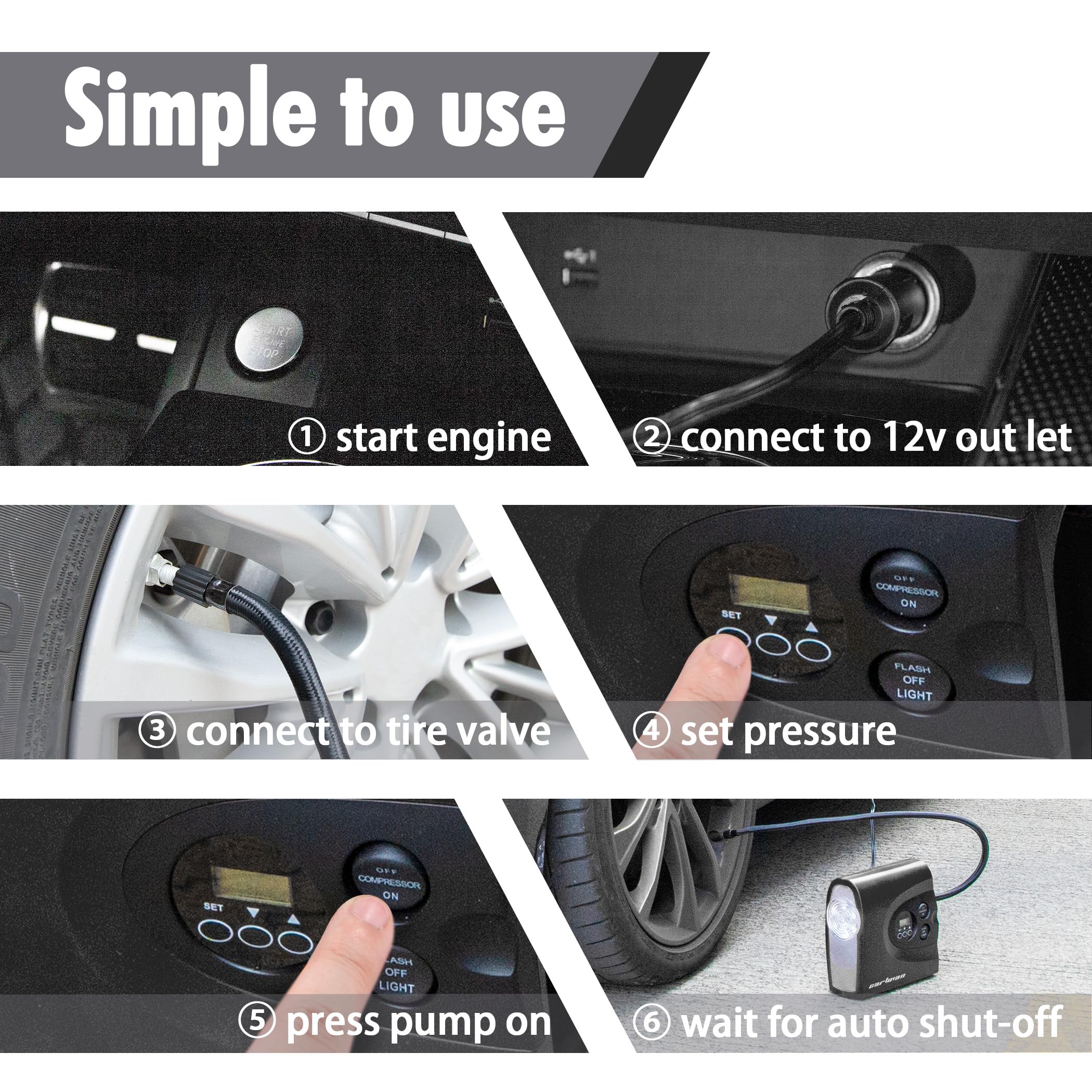 Inflador de neumáticos portátil CARTMAN para llantas de - Imagen 7