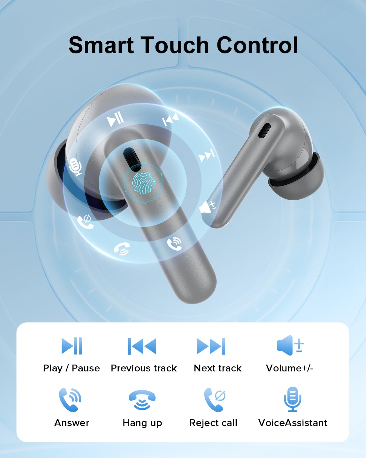 TUMJUN Auriculares inalámbricos, 42H Tiempo de -Gris - Imagen 8