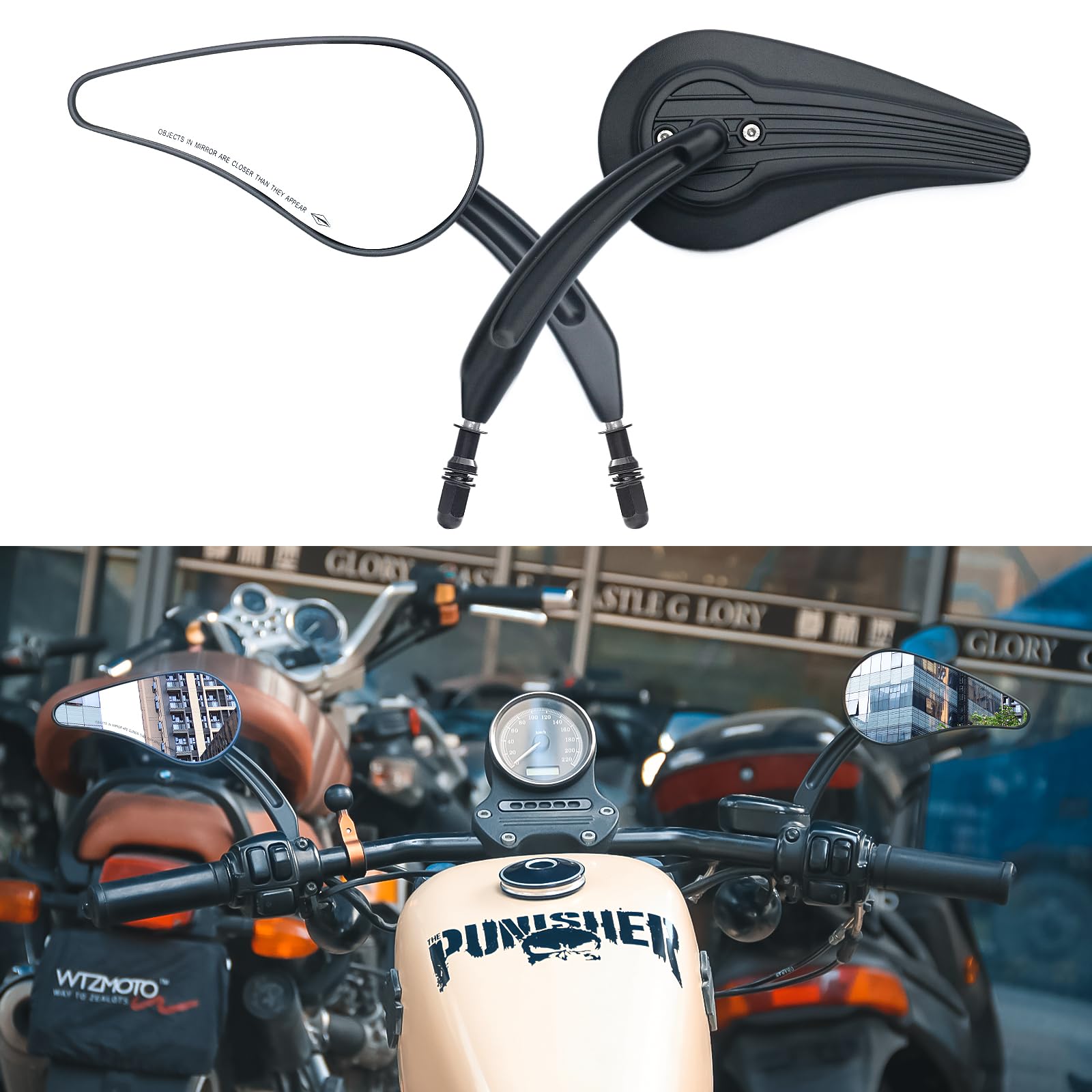 Espejos de Motocicleta Negros de Forma de Gotas de Lluvia