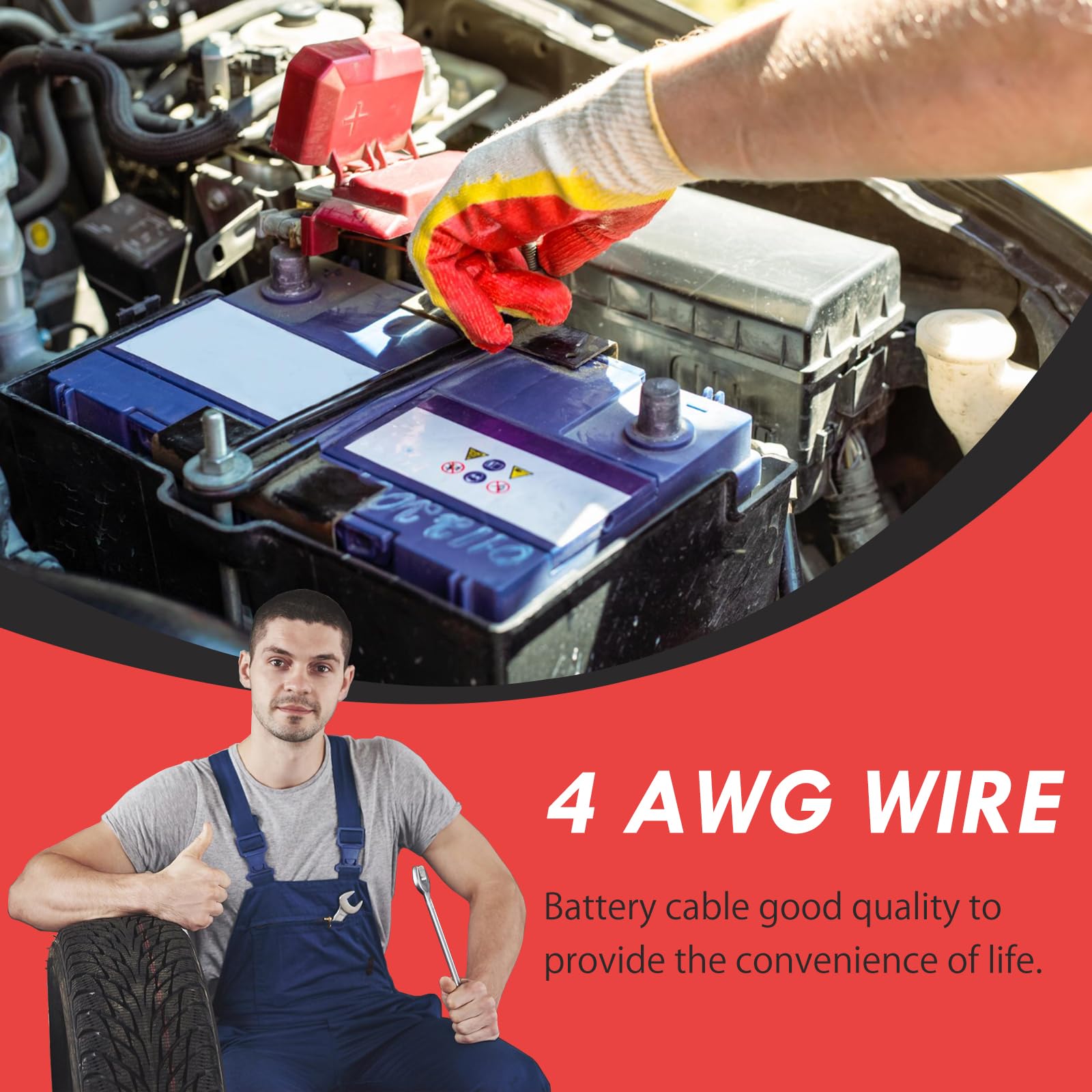 Cable de Batería 4 Gauge de 5 pies Negro y Rojo con Ojales - Imagen 7