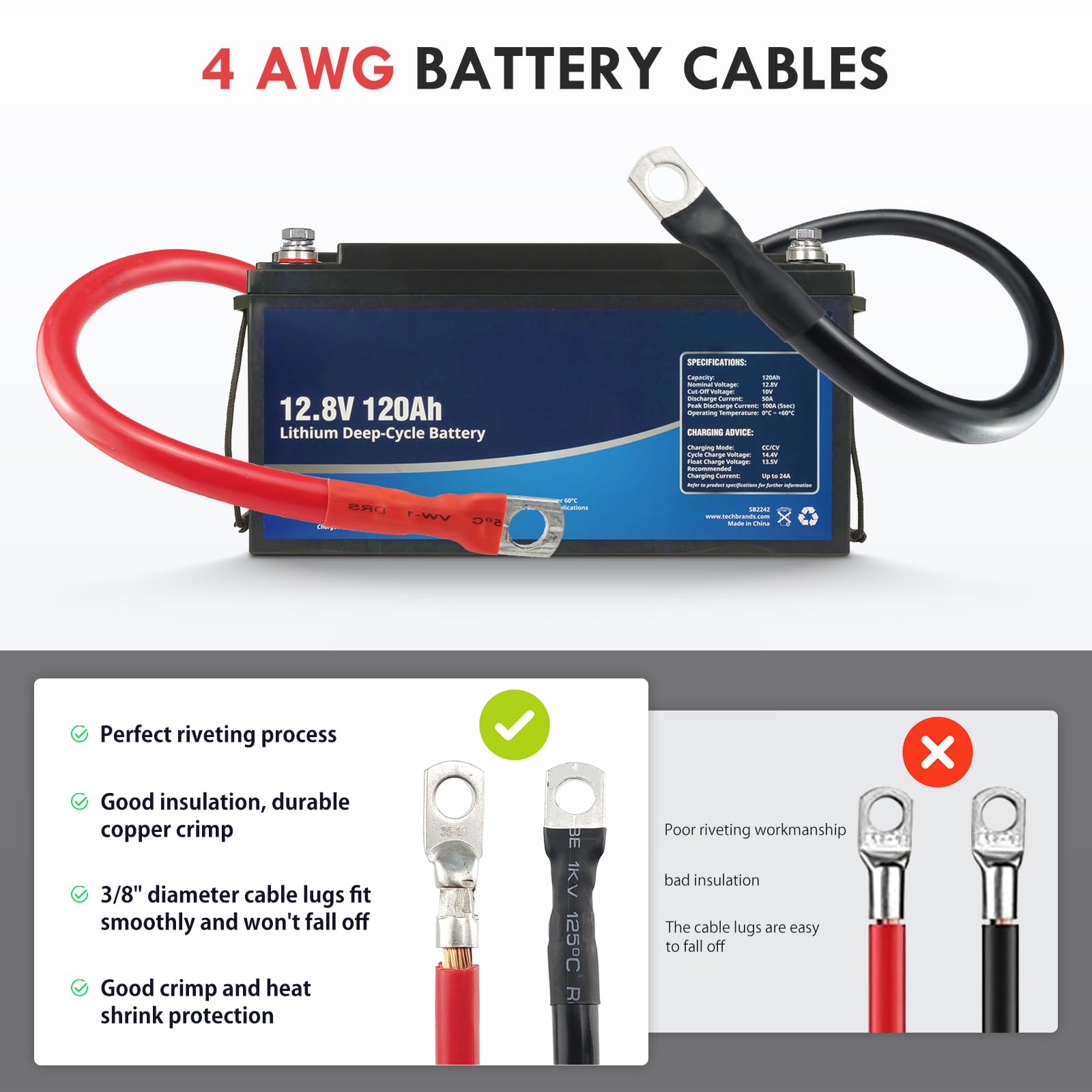 Cable de Batería 4 Gauge de 5 pies Negro y Rojo con Ojales - Imagen 5