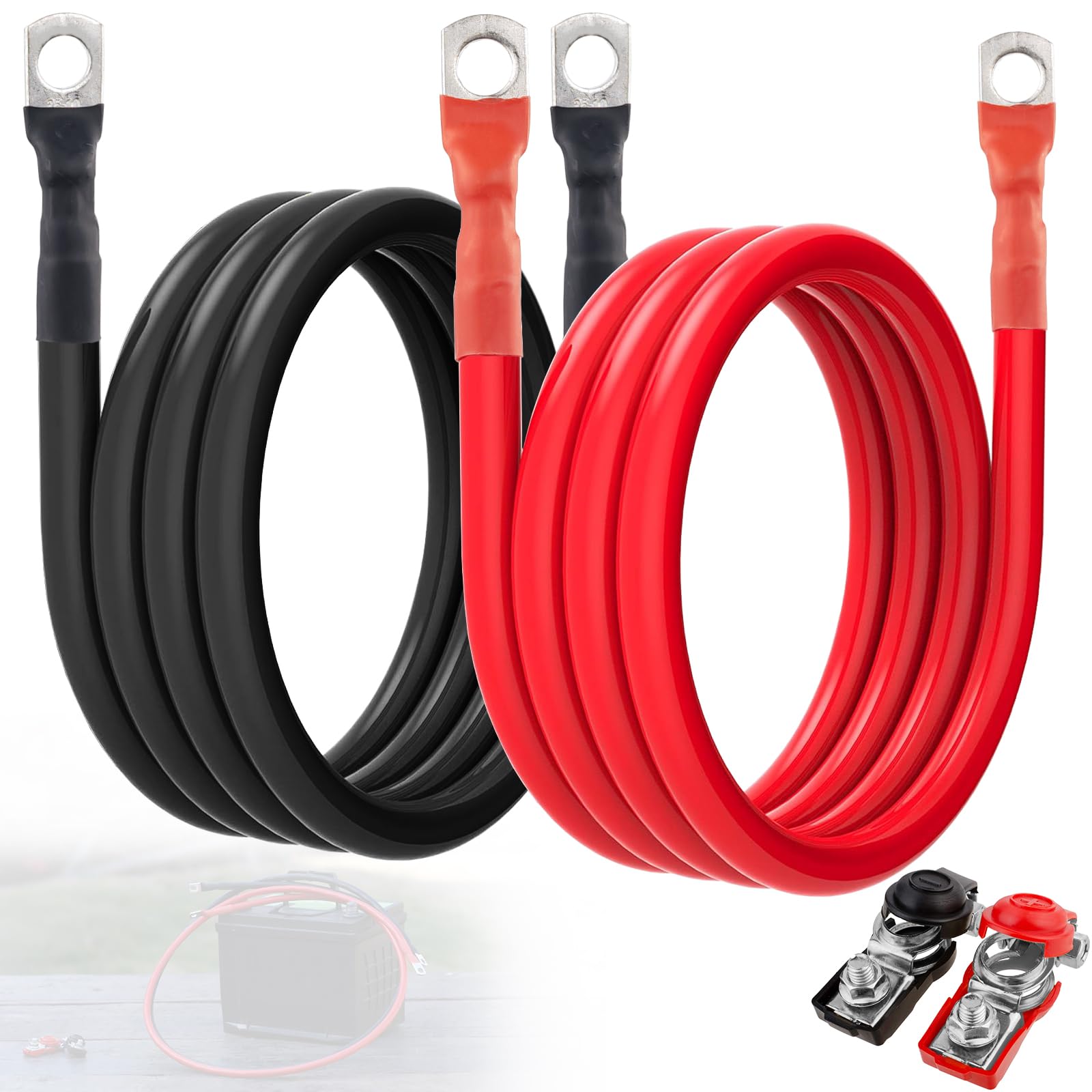 Cable de Batería 4 Gauge de 5 pies Negro y Rojo con Ojales