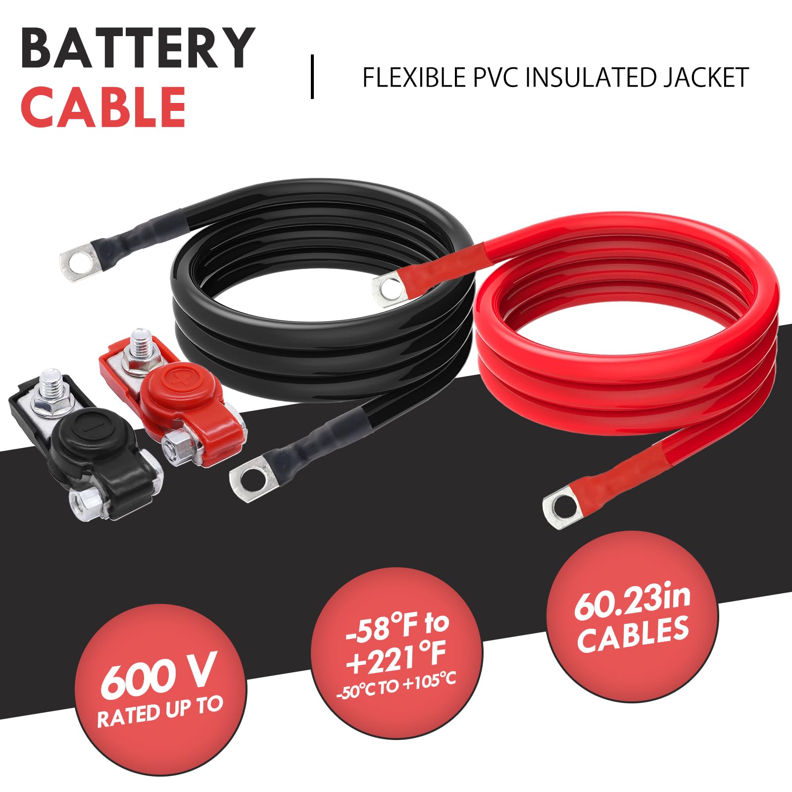 Cable de Batería 4 Gauge de 5 pies Negro y Rojo con Ojales - Imagen 4