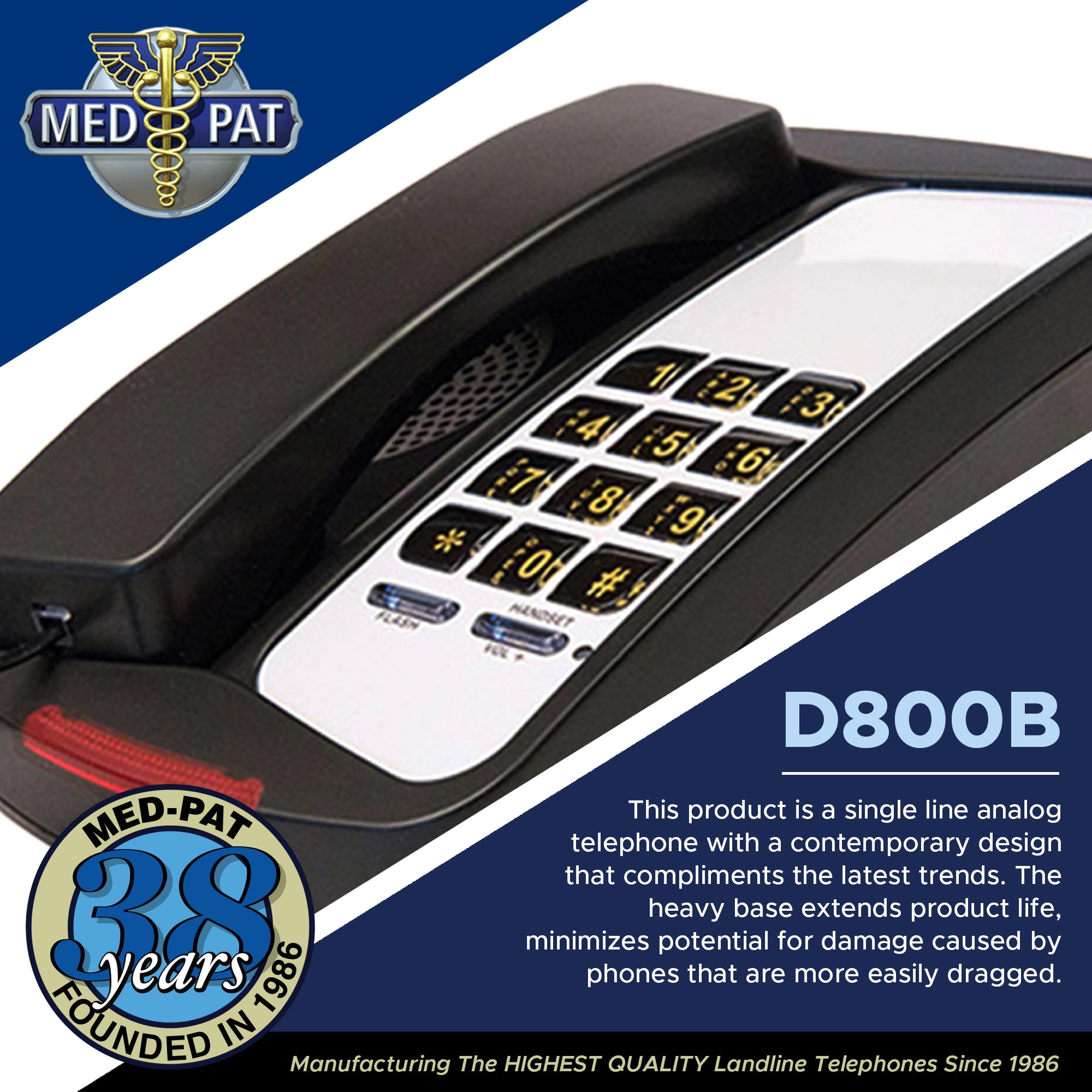 Teléfono de escritorio analógico de línea única D800B con - Imagen 3