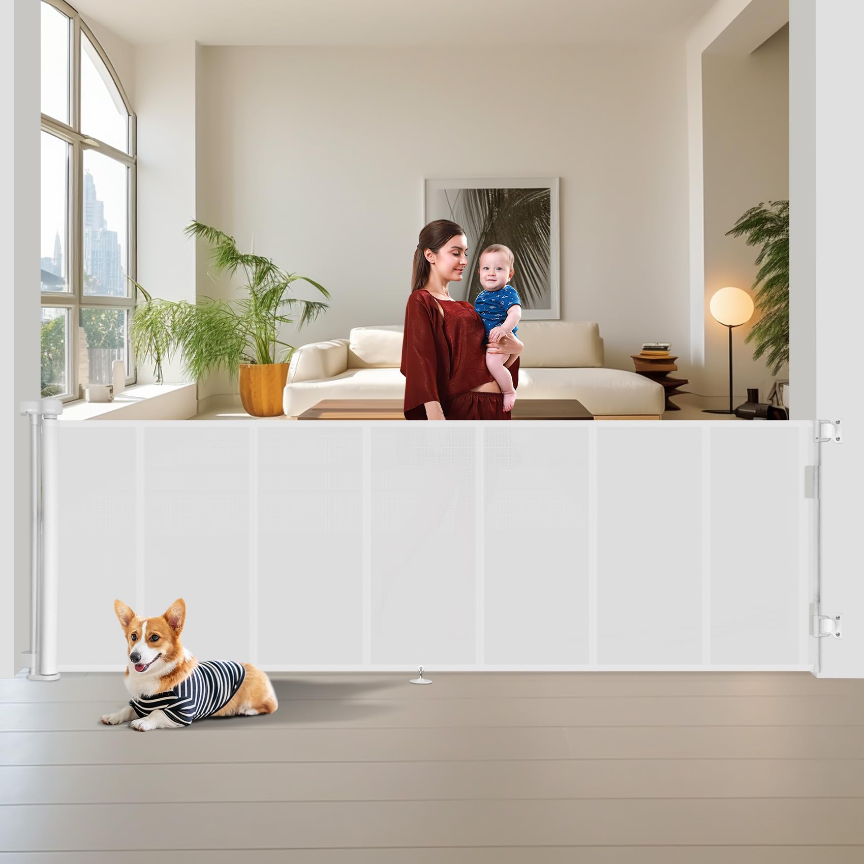 Puerta para bebés retráctil de 150 pulgadas con diseño de