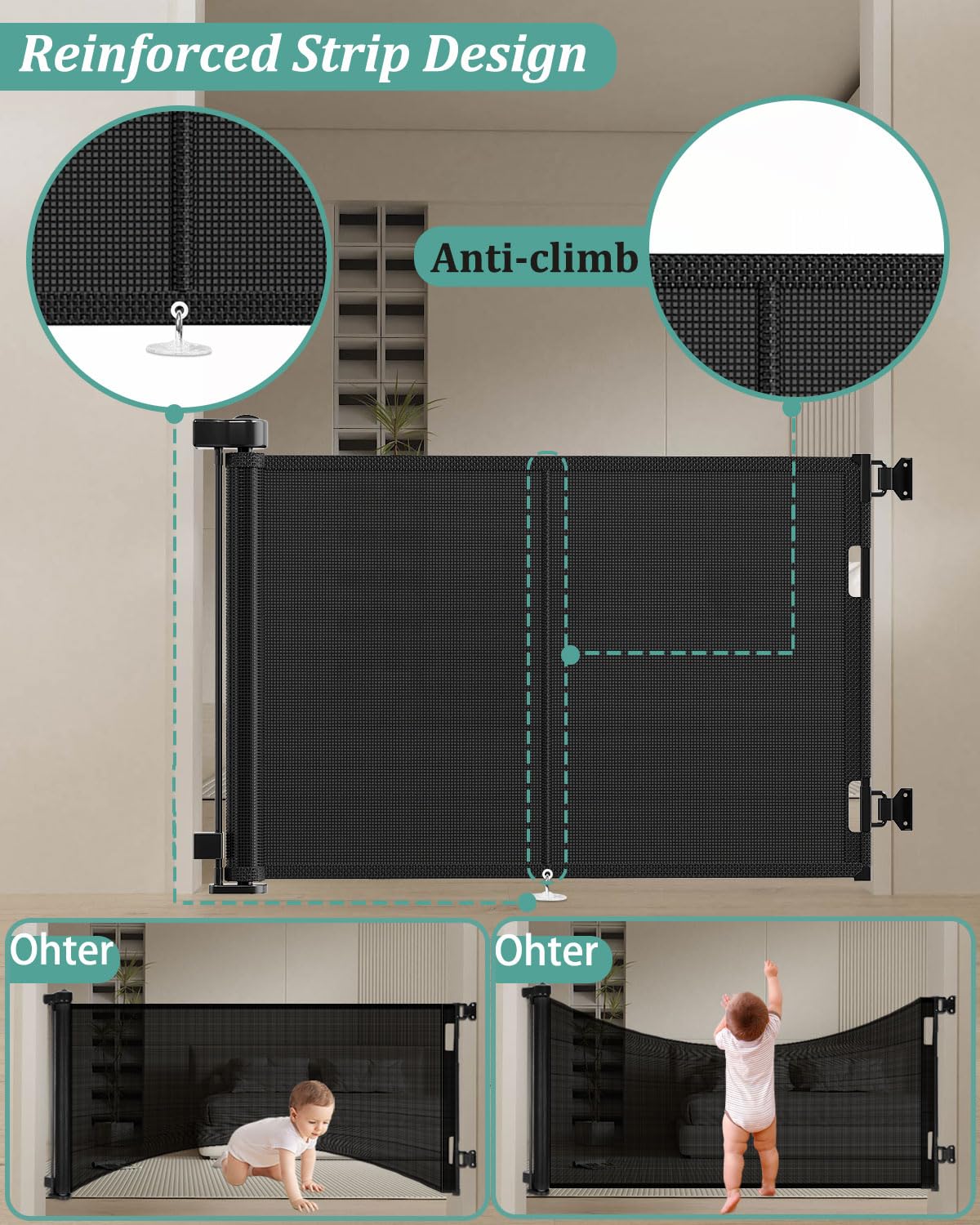 Barandilla Retráctil 59" Mejorada con Diseño de Tira - Imagen 3