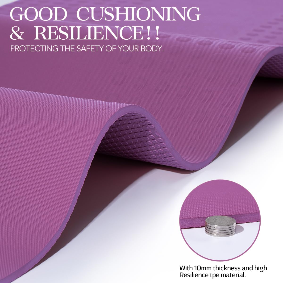 Tapete de Yoga Extra Grueso JELS, 10mm, -Morado (capa única) - Imagen 7