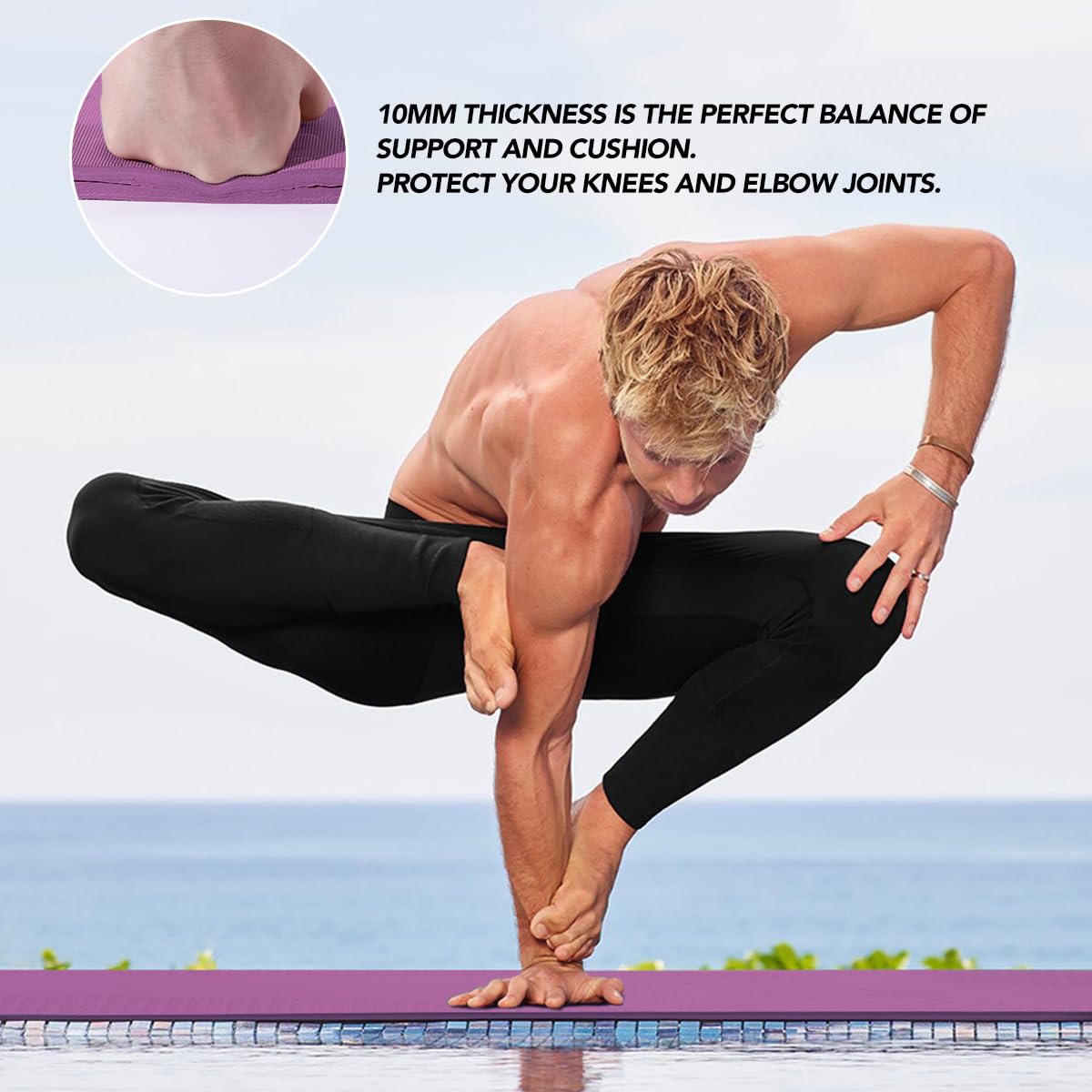Tapete de Yoga Extra Grueso JELS, 10mm, -Morado (capa única) - Imagen 8