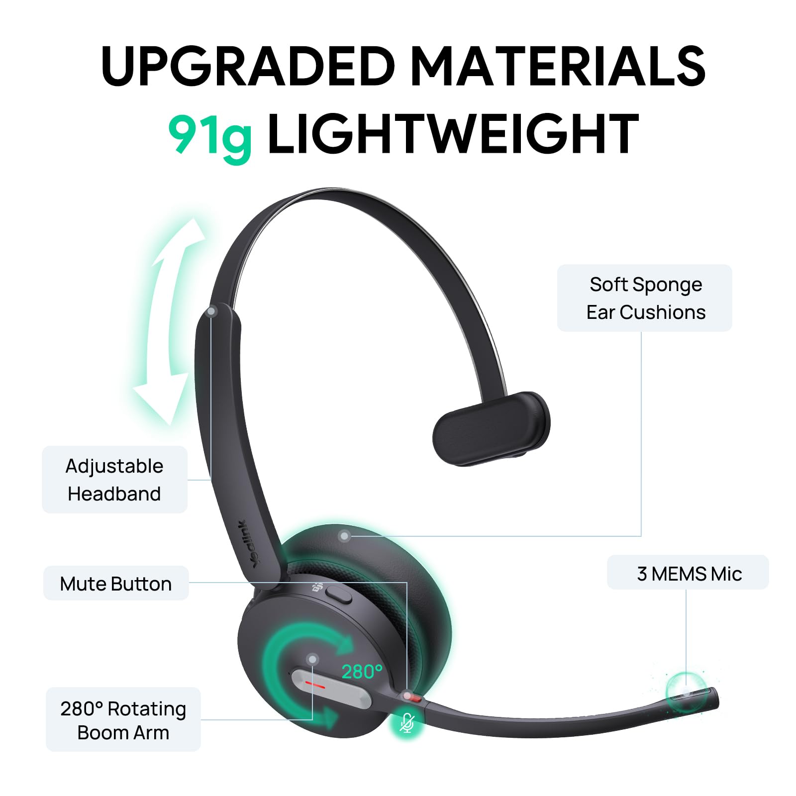 Audífono inalámbrico Yealink BH70 Mono Teams con micrófono - Imagen 6