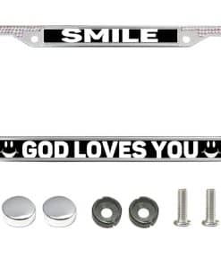 Portaplacas Smile God Loves You con Purpurina, Marco de