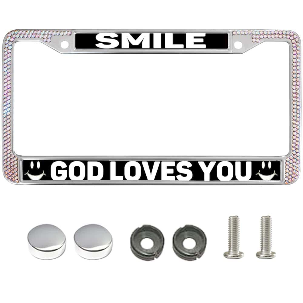Portaplacas Smile God Loves You con Purpurina, Marco de