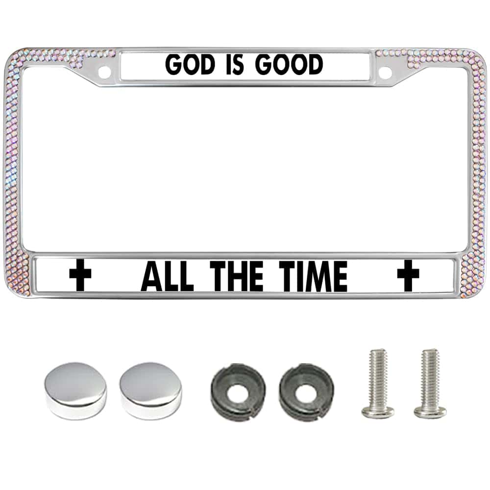 Portaplacas con incrustaciones de estrás Dios es bueno todo