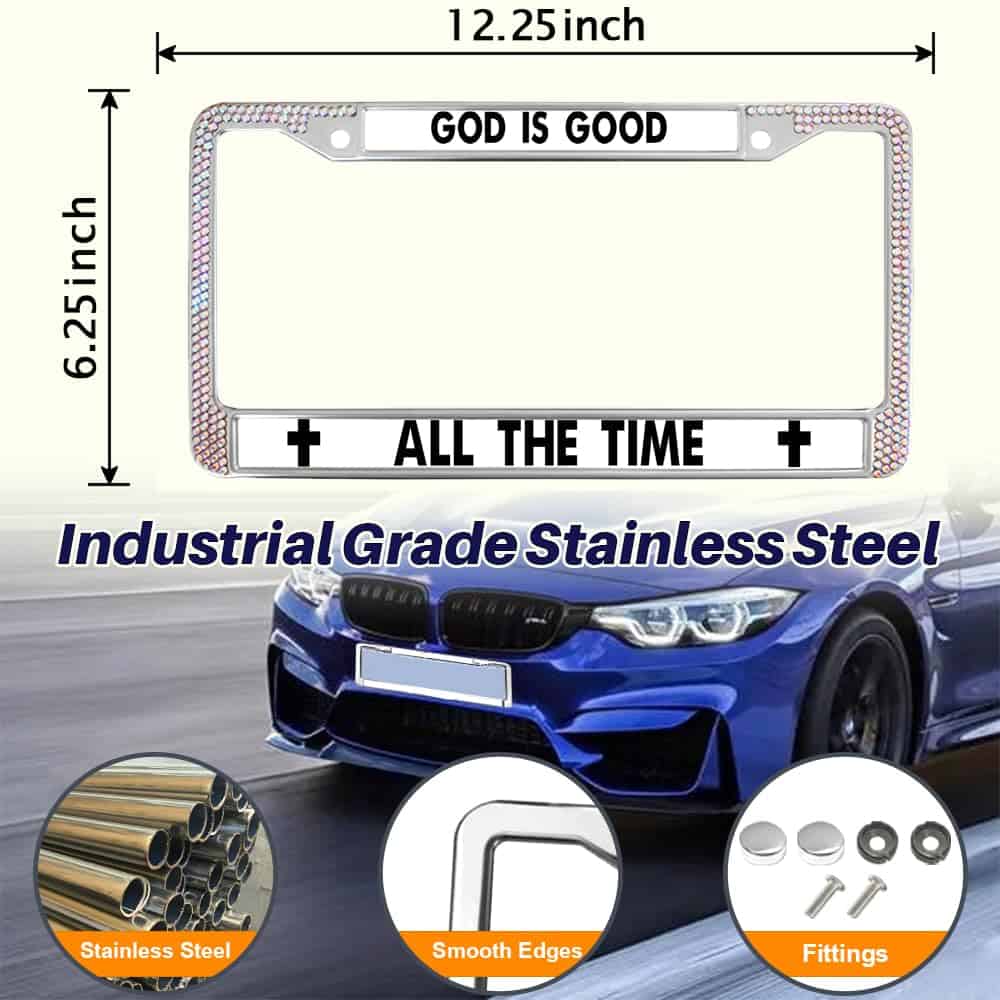 Portaplacas con incrustaciones de estrás Dios es bueno todo - Imagen 3